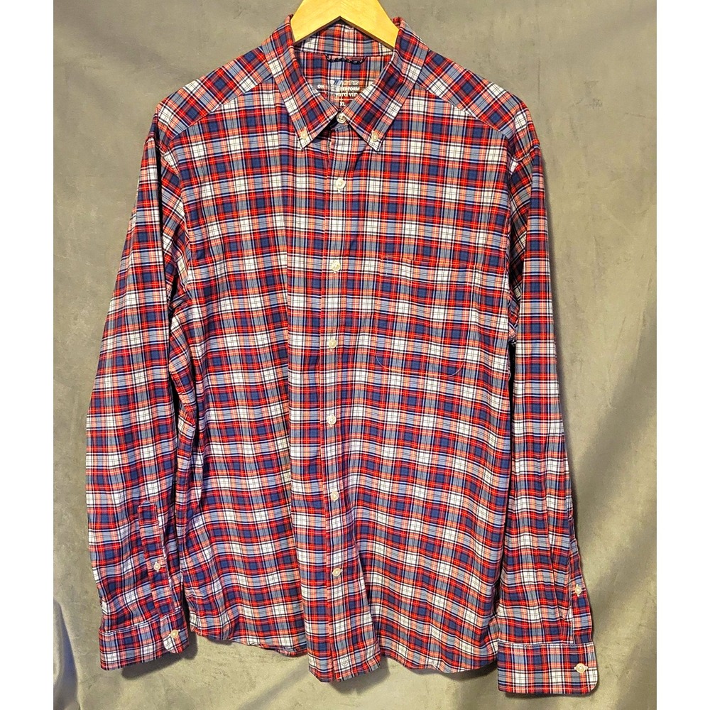 Vineyard Vines On-The-Go Performance Plaid Button-Down Long Sleeve XL Red Blue